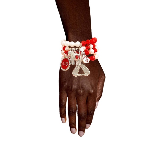 Soroity Inspired Red White Bead Bracelets - Picture 1 of 2